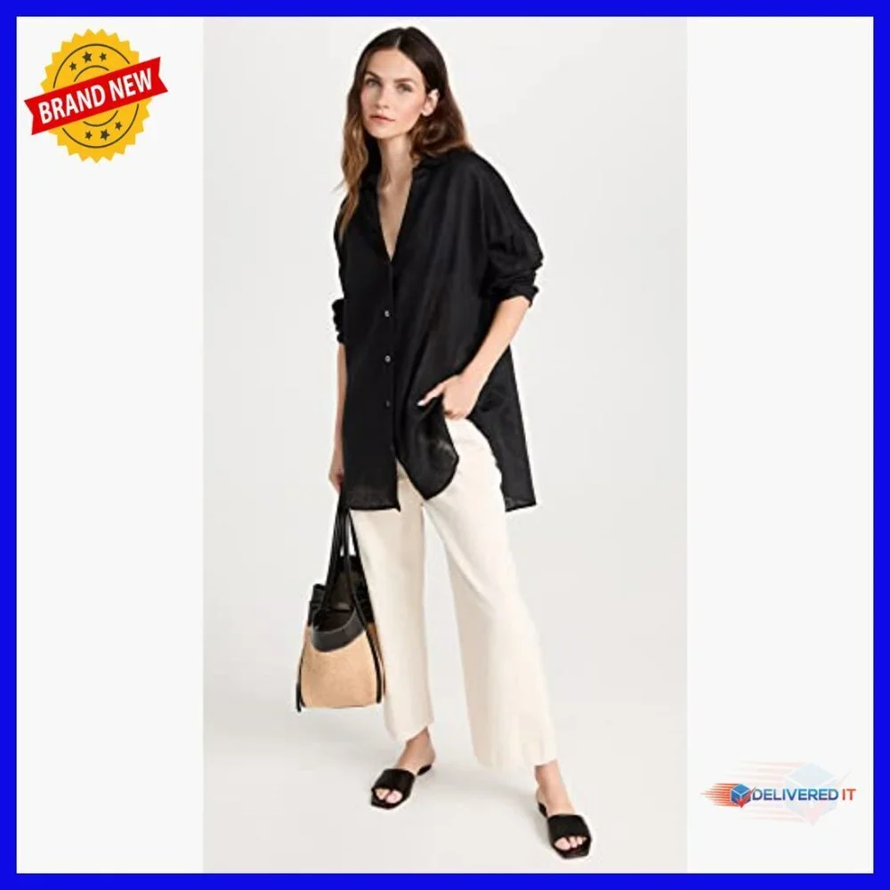 Linen Long Sleeve Tunic Button Down Shirt Oversized Cover Up